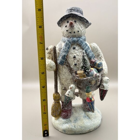 Vintage Traveling Snowman Christmas Figurine Toy Bag Glitter Finish CJF - Picture 6 of 8